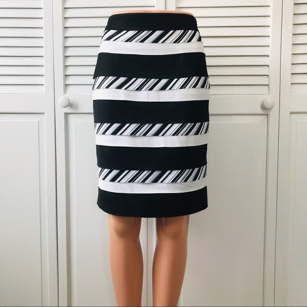 New WHITE HOUSE BLACK MARKET Black White Bumble Bee Skirt Size 2